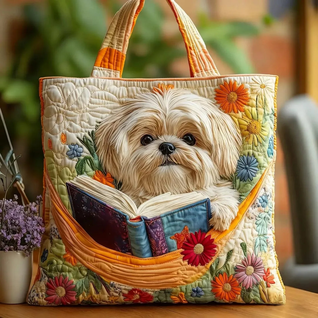 Geantă de umăr cu flori și carte Shih Tzu