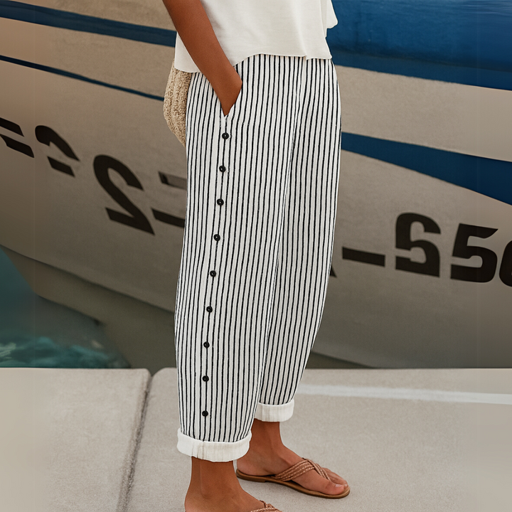 Caitlin | Pantaloni Eleganți cu Dungi și Nasturi