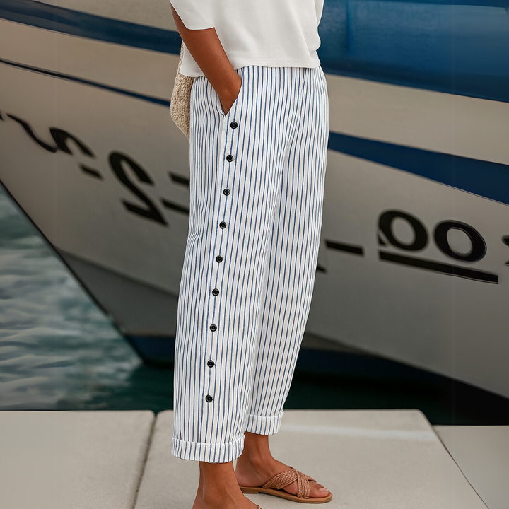 Caitlin | Pantaloni Eleganți cu Dungi și Nasturi