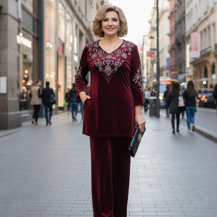 Elena | Ansamblu elegant din catifea în două piese