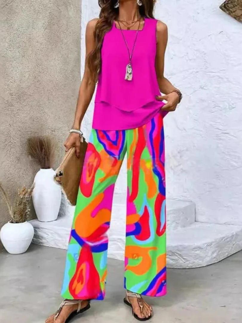 Camelia | Top fără mâneci și pantaloni cu picior larg