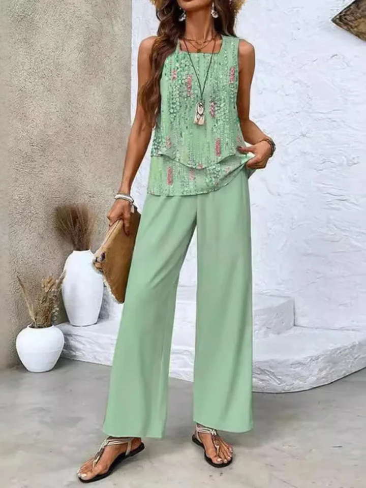 Camelia | Top fără mâneci și pantaloni cu picior larg