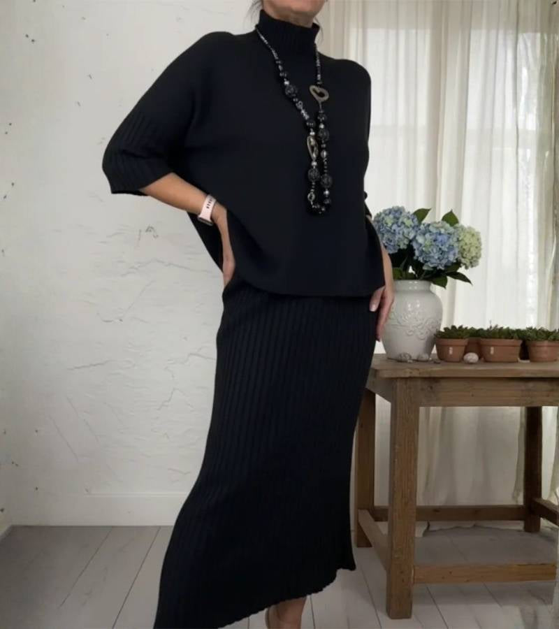 Cristina | Set din tricot cu fustă midi cu dungi