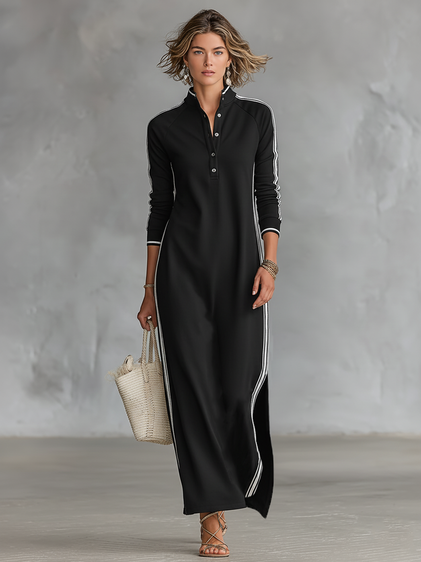 Rochie Maxi Sweat cu Guler cu Butoni