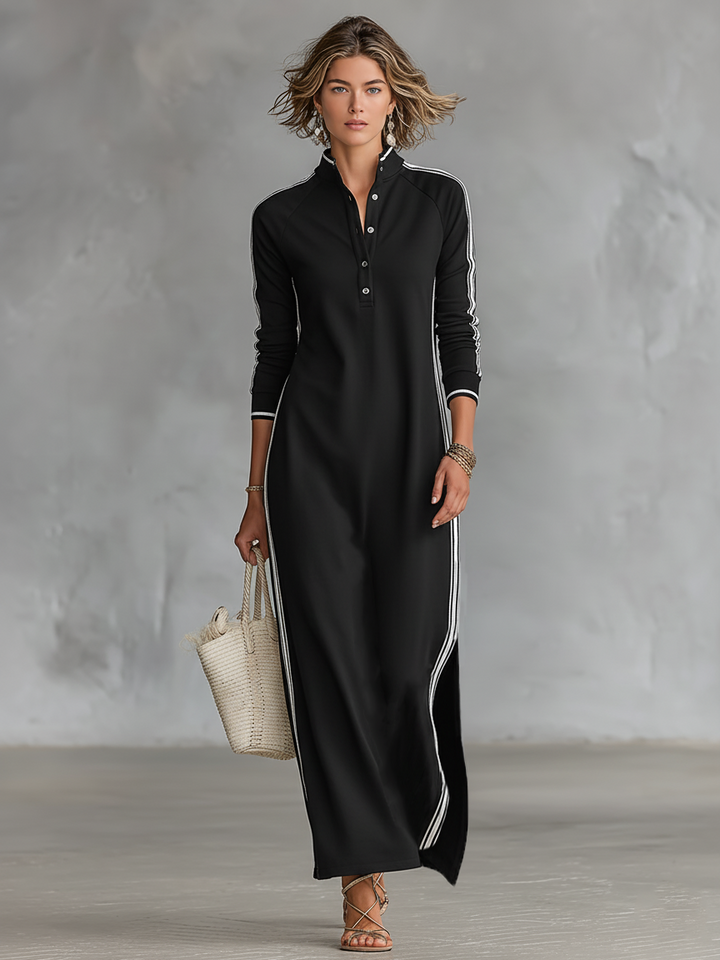 Rochie Maxi Sweat cu Guler cu Butoni