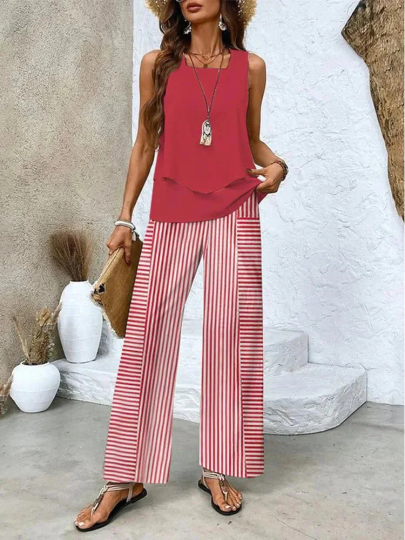 Camelia | Top fără mâneci și pantaloni cu picior larg