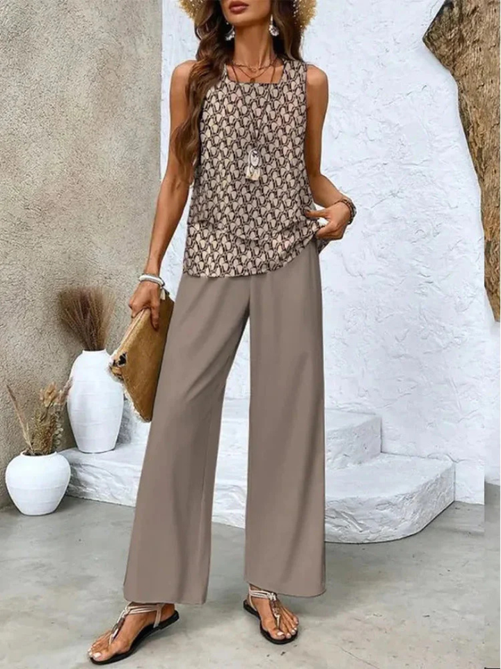 Camelia | Top fără mâneci și pantaloni cu picior larg