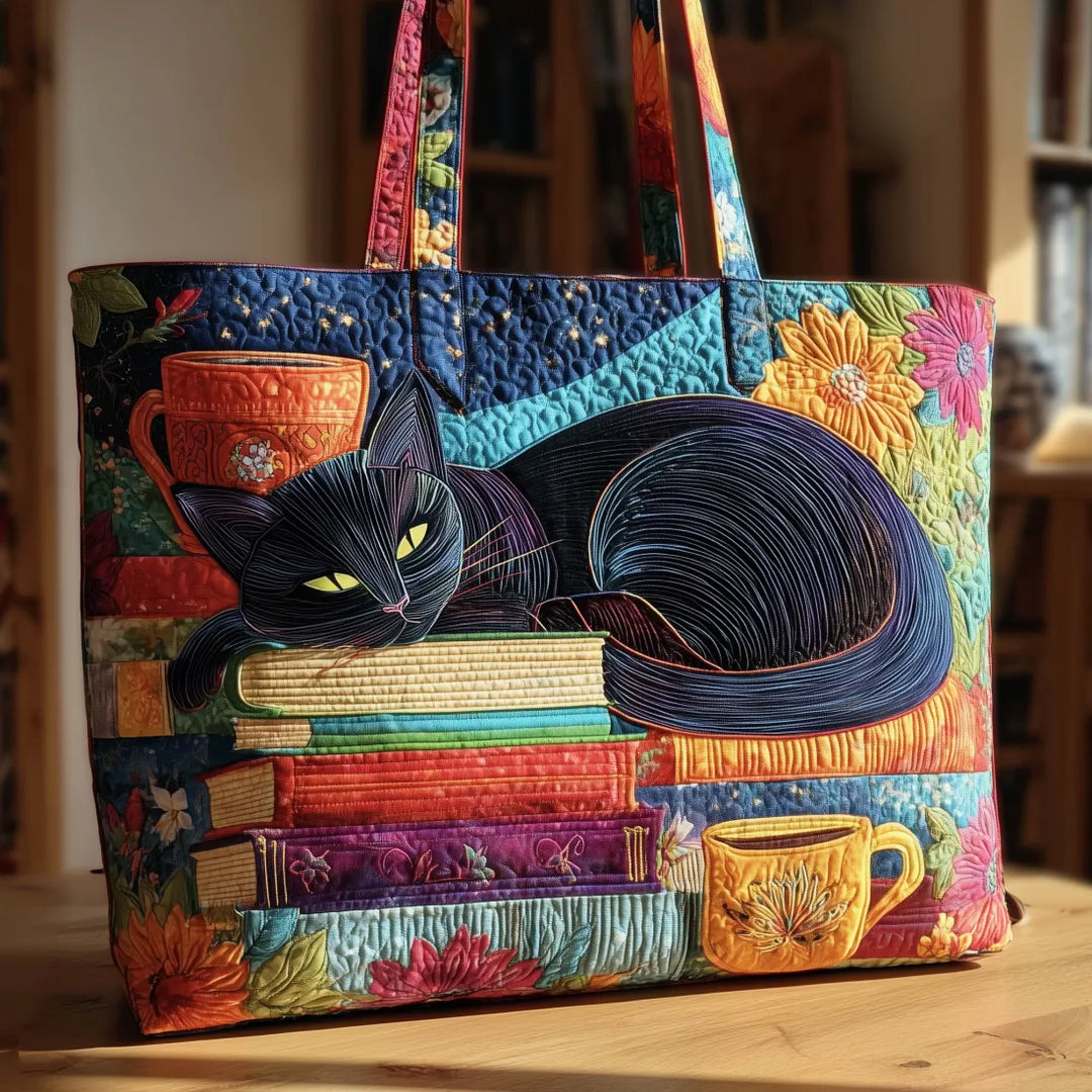 Tote Bag cu Cărți și Cești Chat Noir