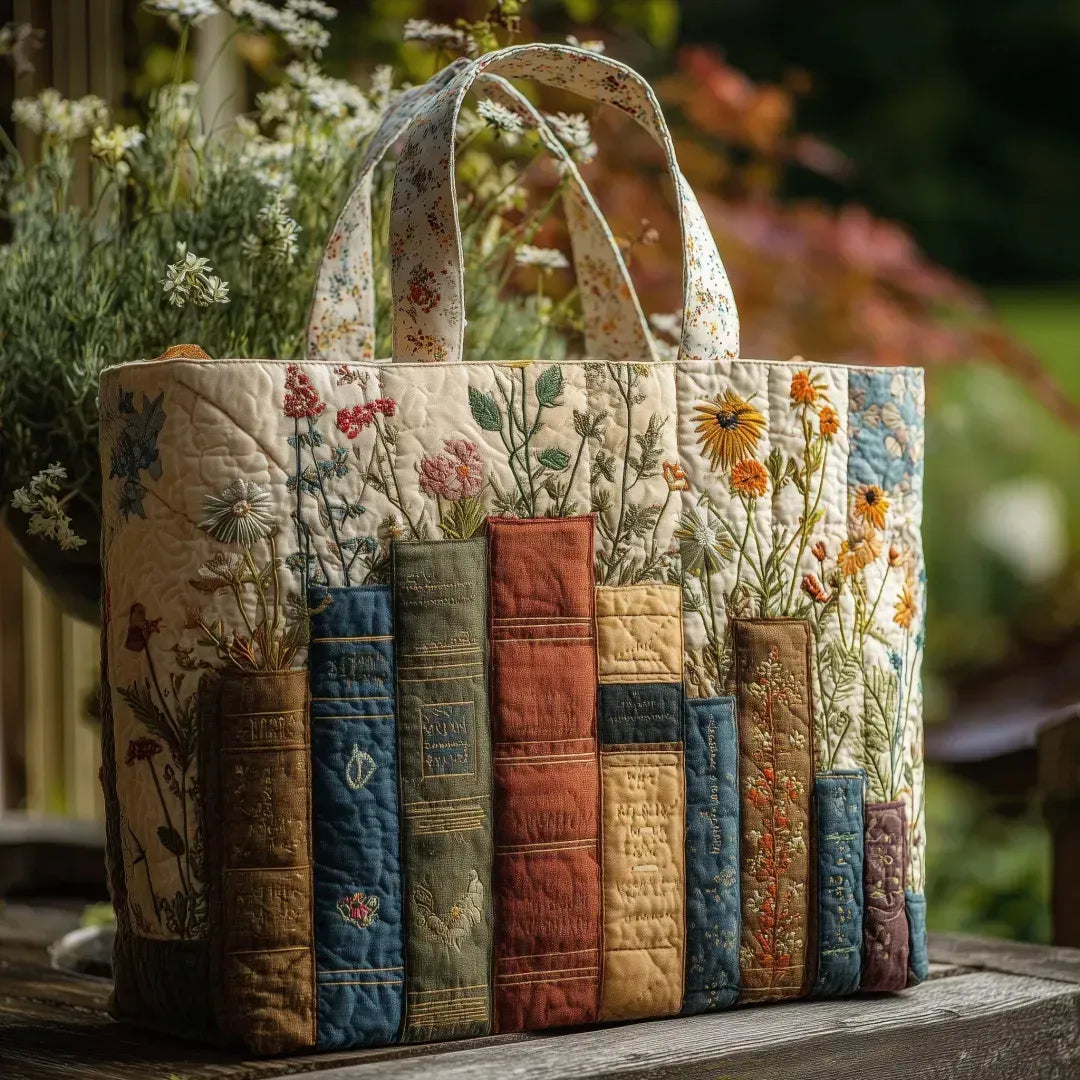 Sac de tote cu flori și cărți, matlasat