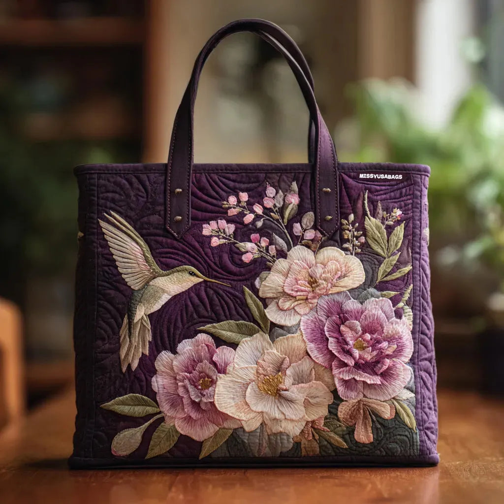 Geantă Tote cu Colibri Violet și Orhidee