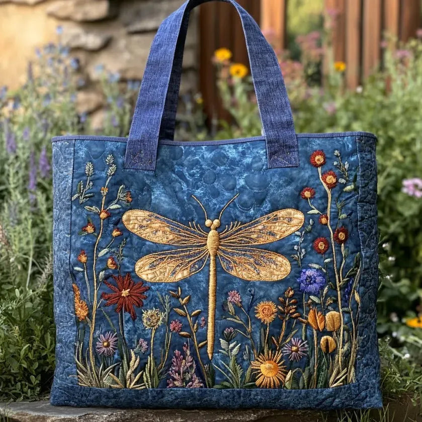 Geantă din material quilted cu dragonfly