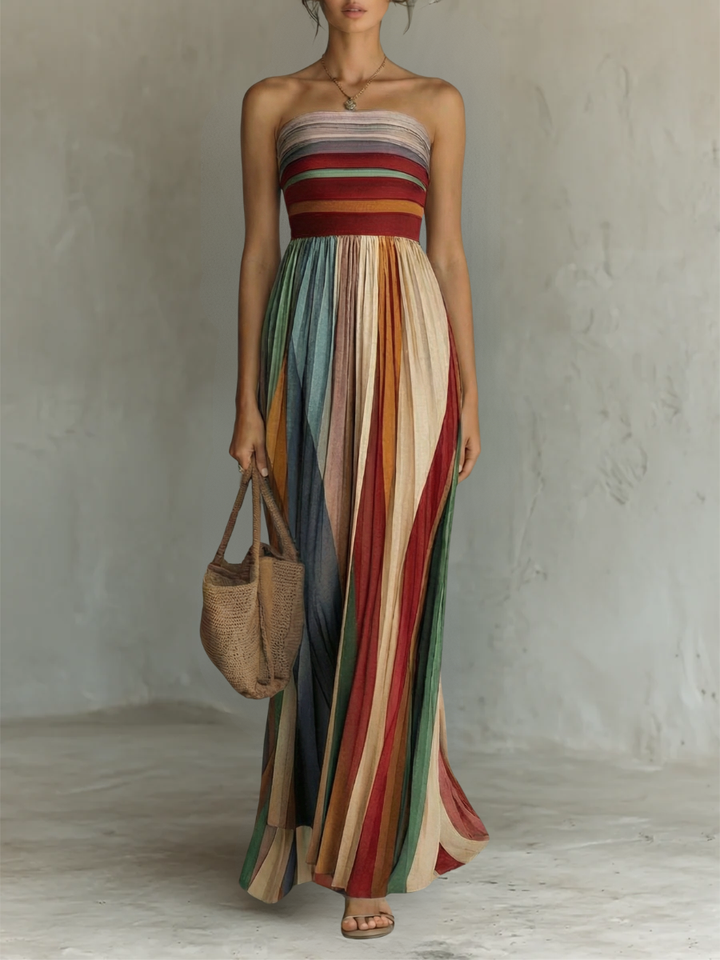 Rochie lungă colorată fără mâneci
