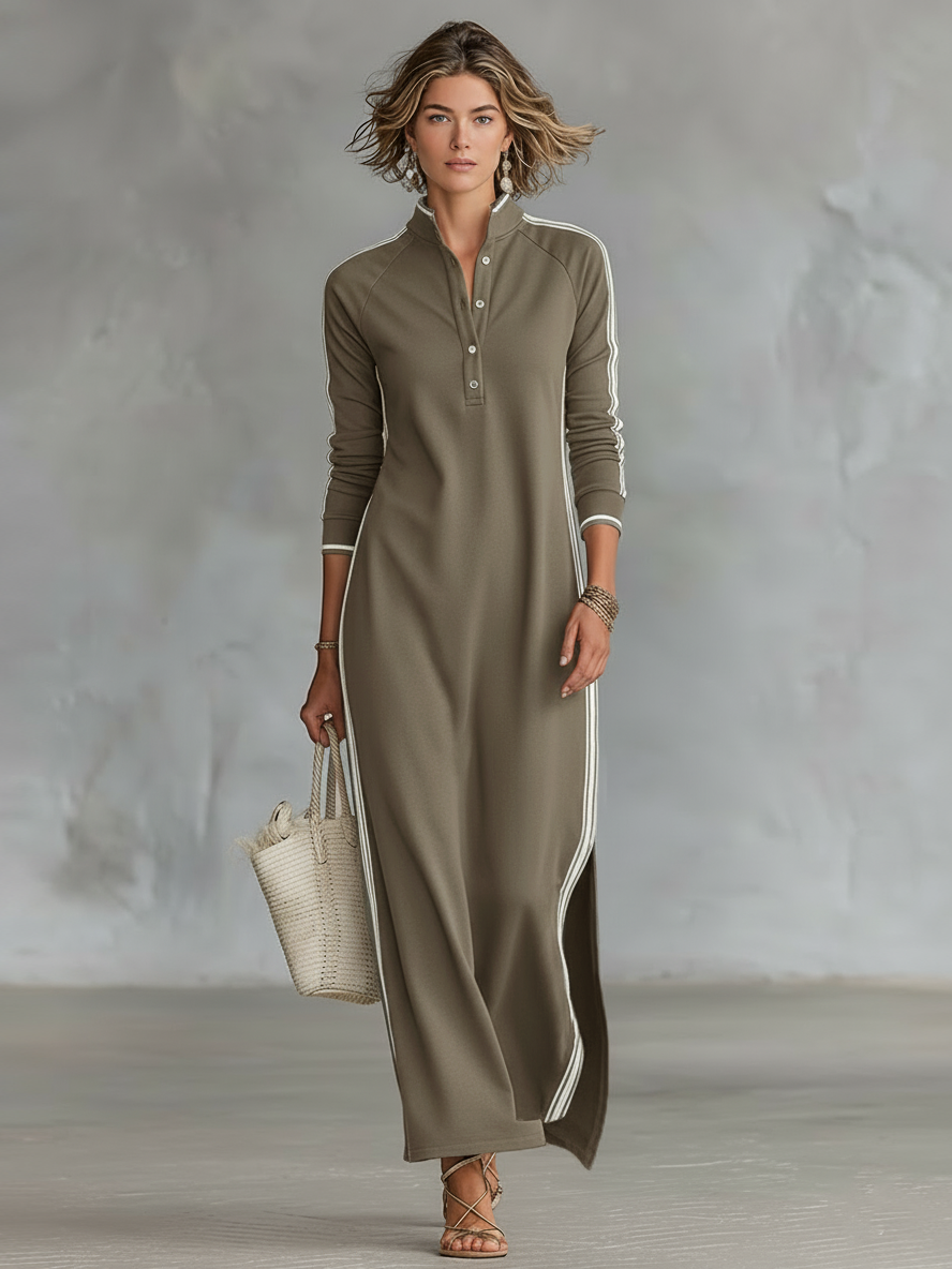 Rochie Maxi Sweat cu Guler cu Butoni