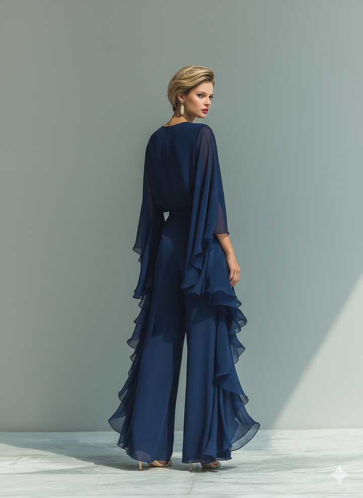 Set din Chiffon Marineblau cu Volane