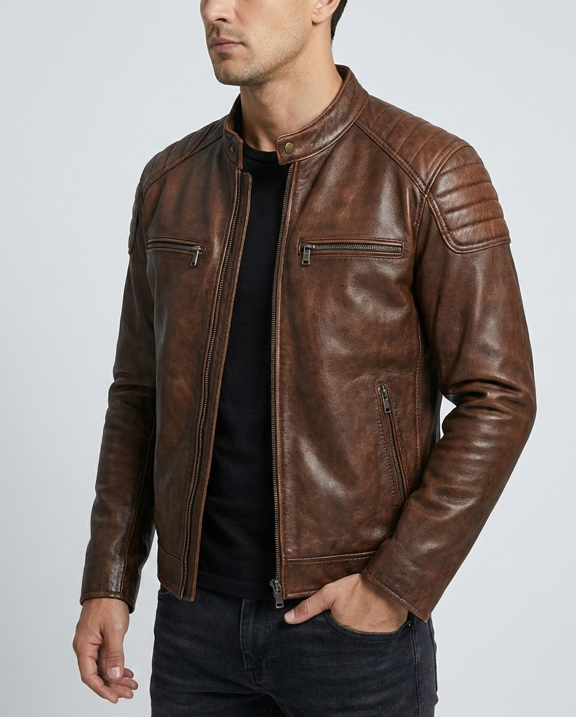 Luca – Geacă moto din piele cu design urban