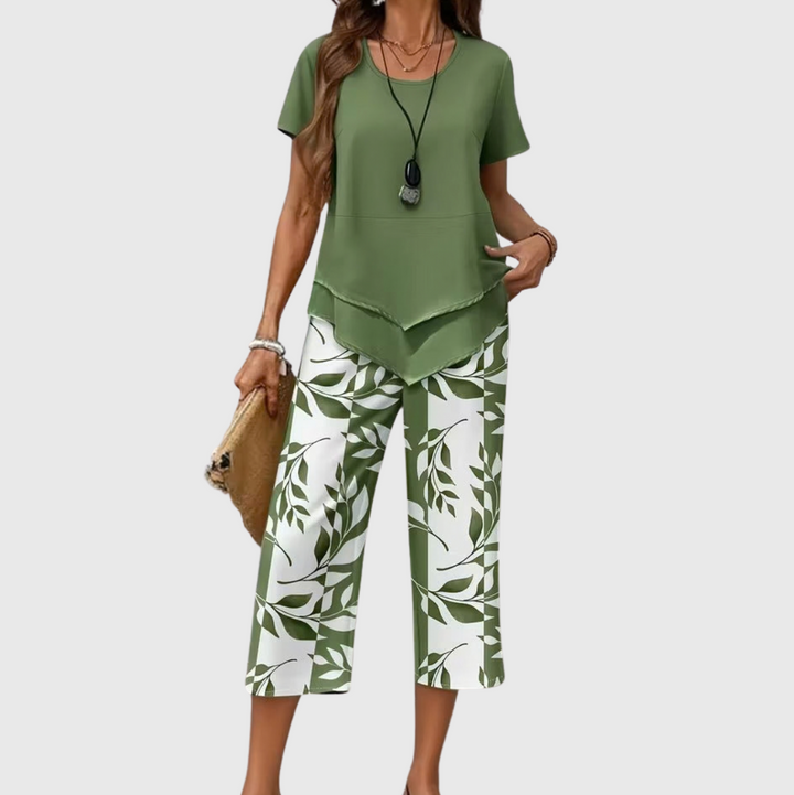 Ulrica | Set de două piese casual cu imprimeu de frunze