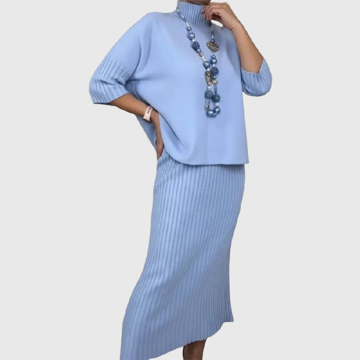 Cristina | Set din tricot cu fustă midi cu dungi