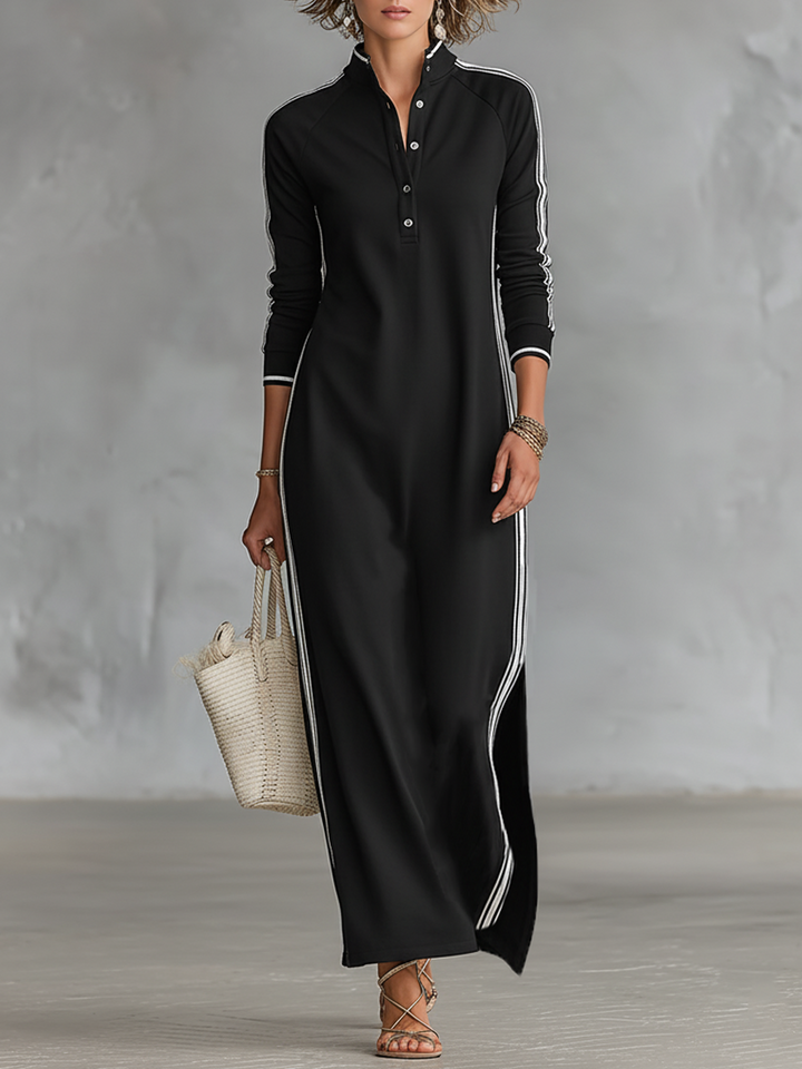 Rochie Maxi Sweat cu Guler cu Butoni