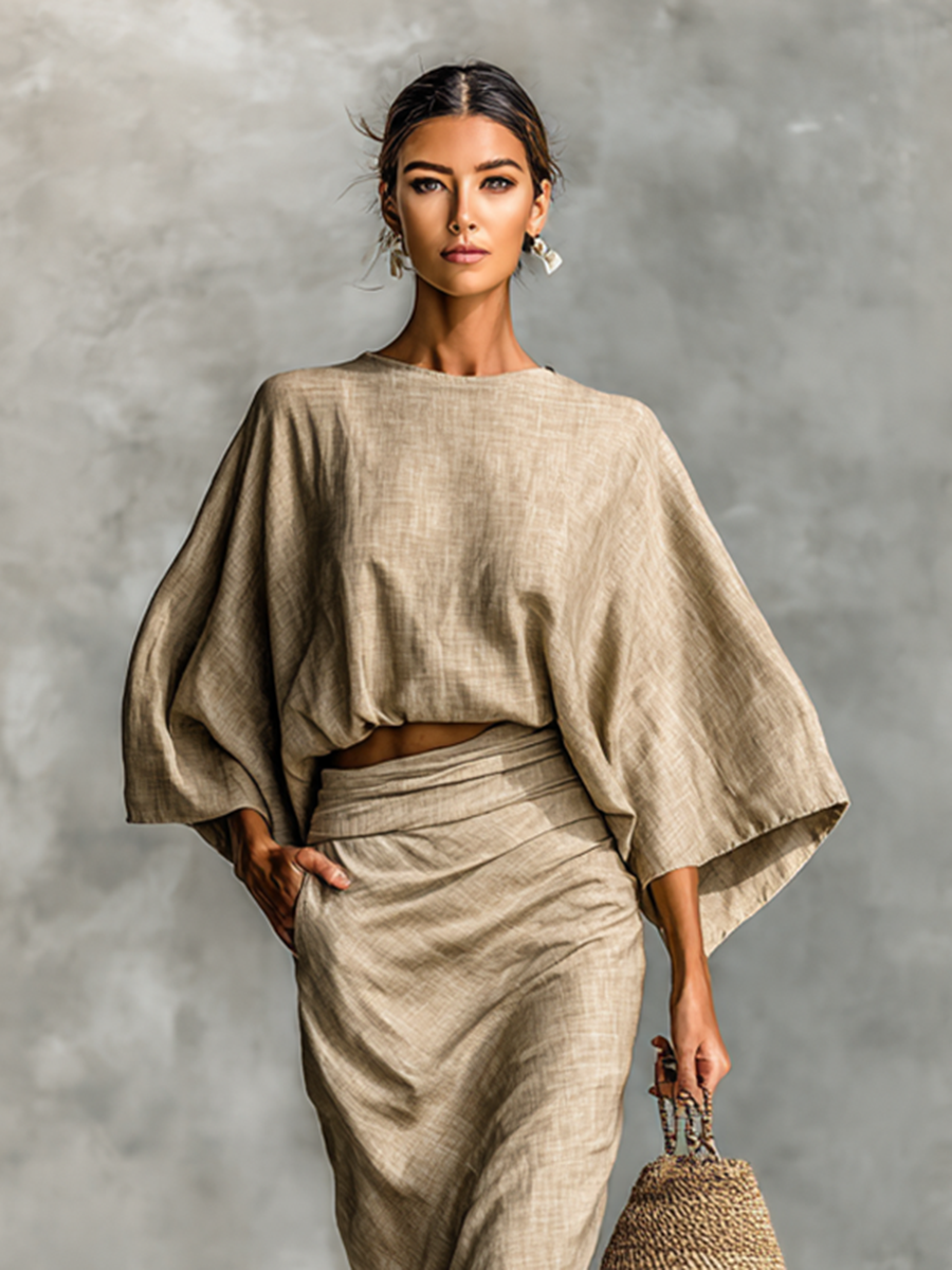 Set din bumbac și in - Rochie