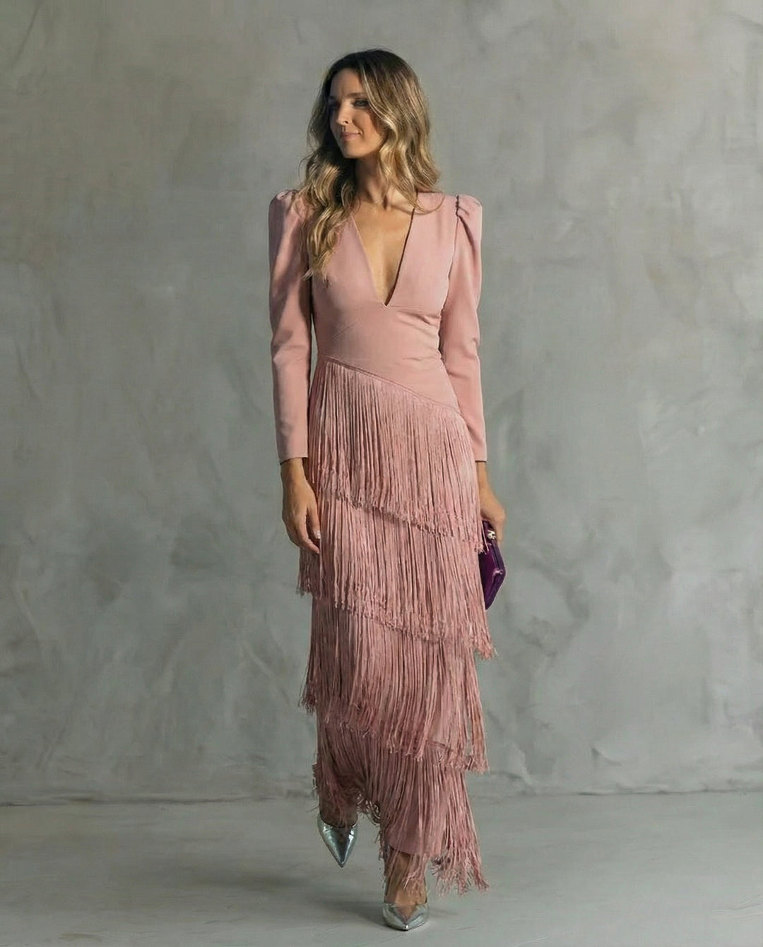 Clara · Rochie elegantă cu mâneci cu franjuri