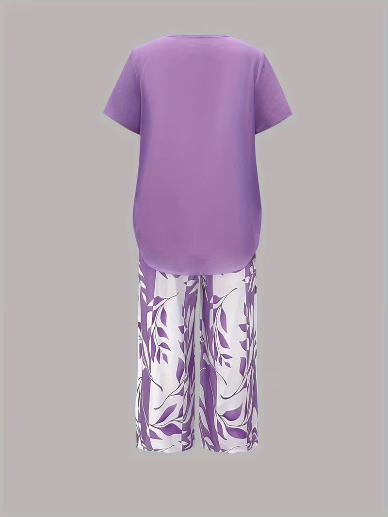 Ulrica | Set de două piese casual cu imprimeu de frunze