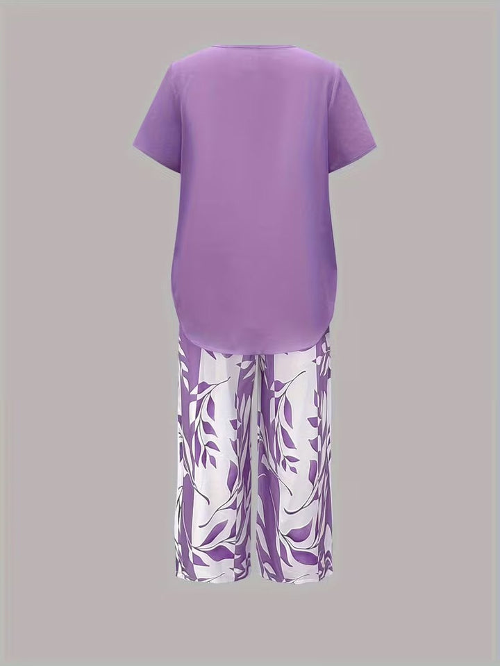 Ulrica | Set de două piese casual cu imprimeu de frunze
