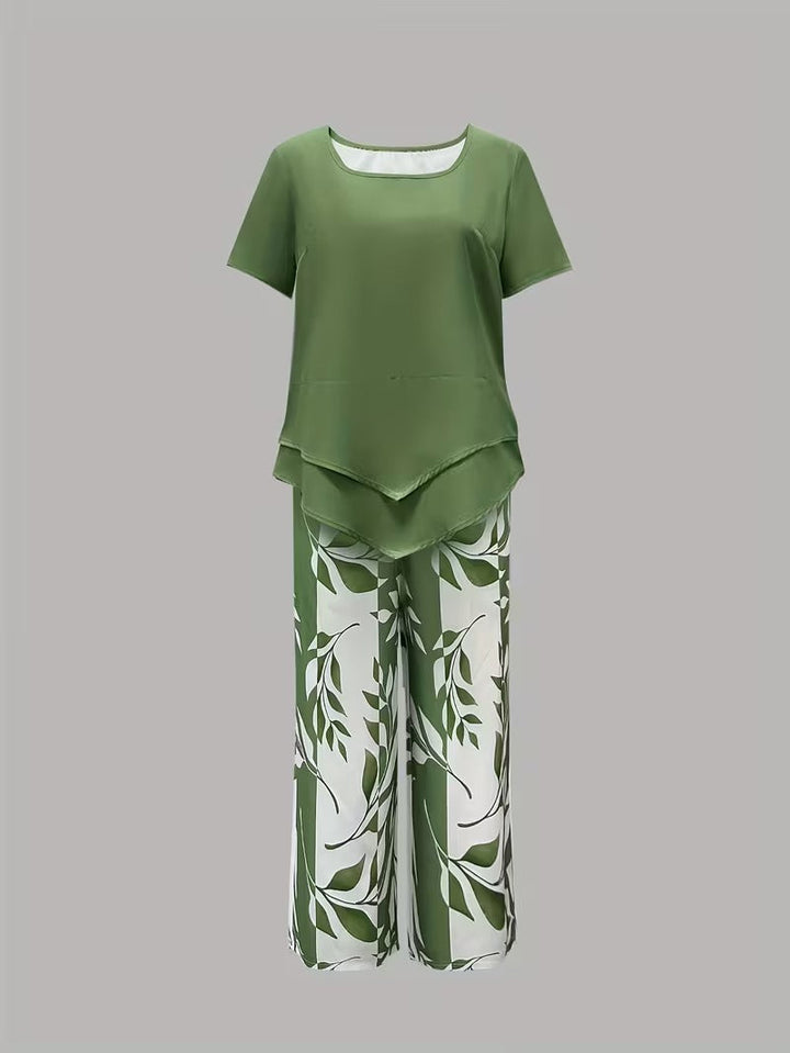Ulrica | Set de două piese casual cu imprimeu de frunze