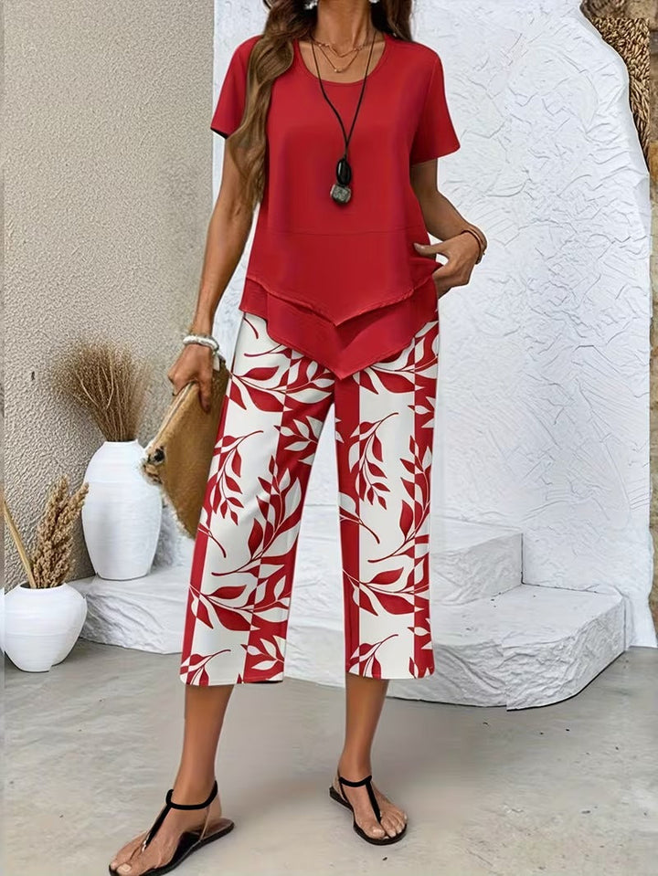 Ulrica | Set de două piese casual cu imprimeu de frunze
