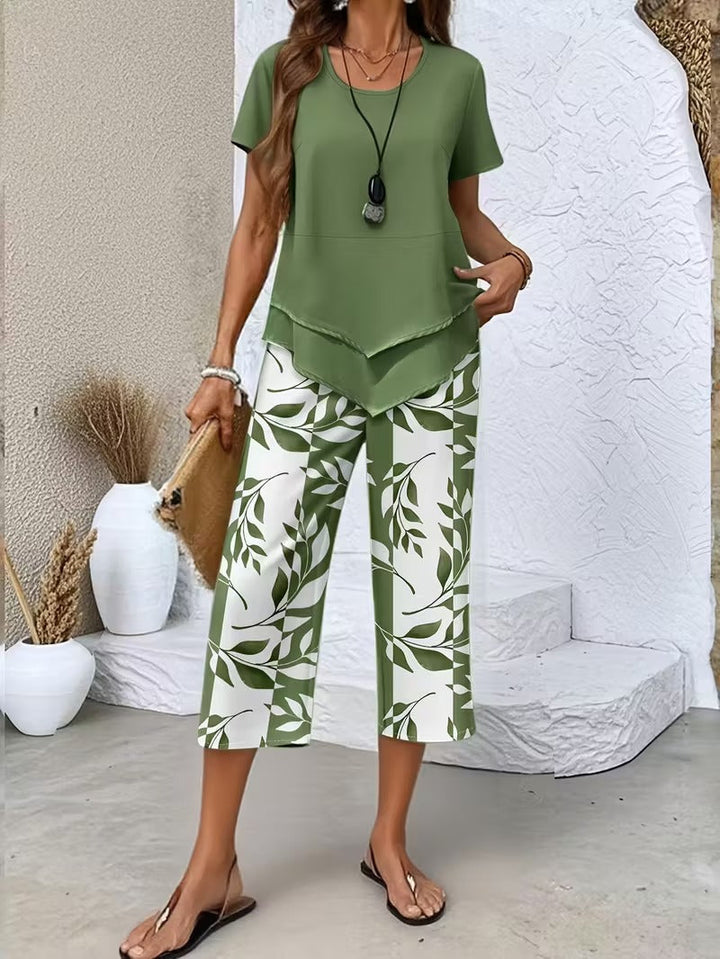 Ulrica | Set de două piese casual cu imprimeu de frunze