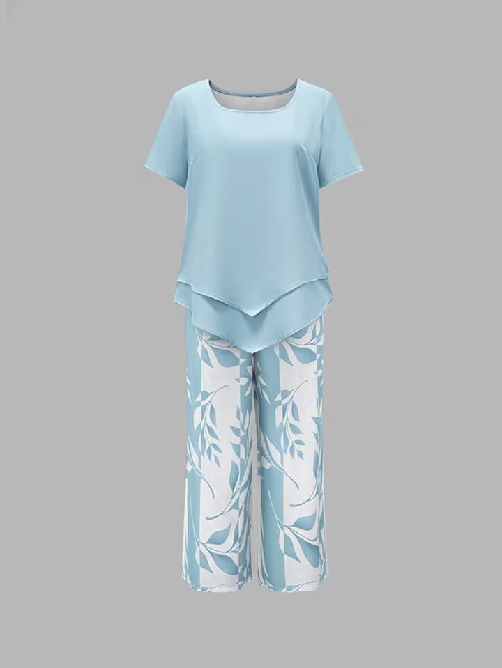 Ulrica | Set de două piese casual cu imprimeu de frunze